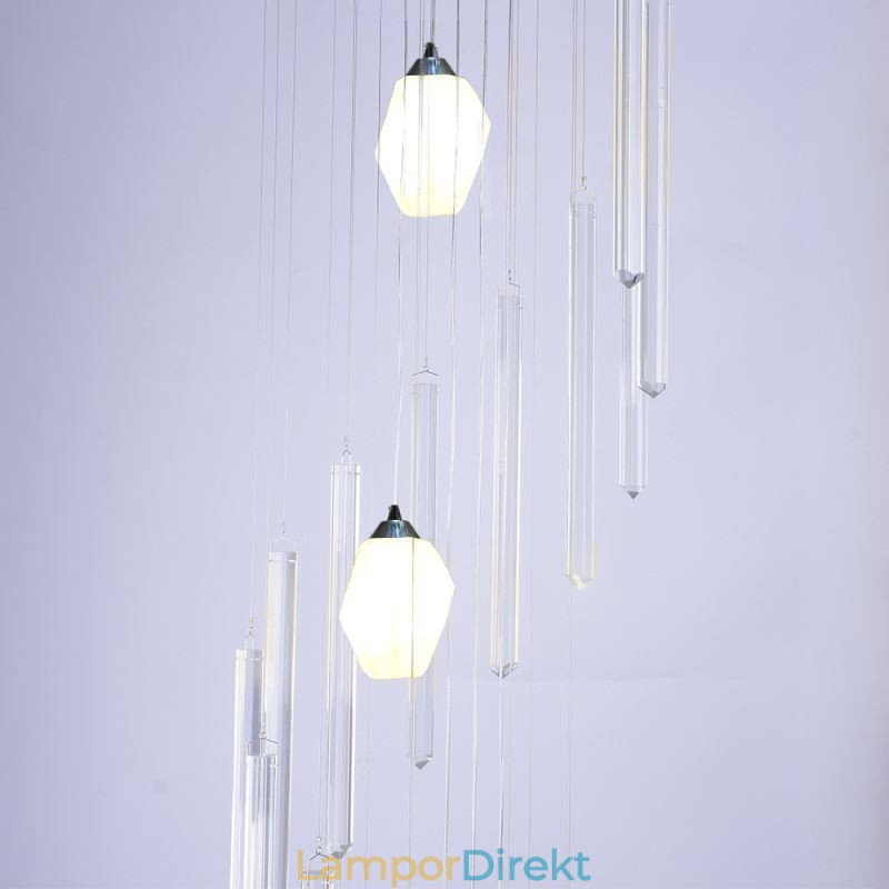 Cluster Pendel Light Modern Stor Pendel Kristallkrona Duplex Trappa