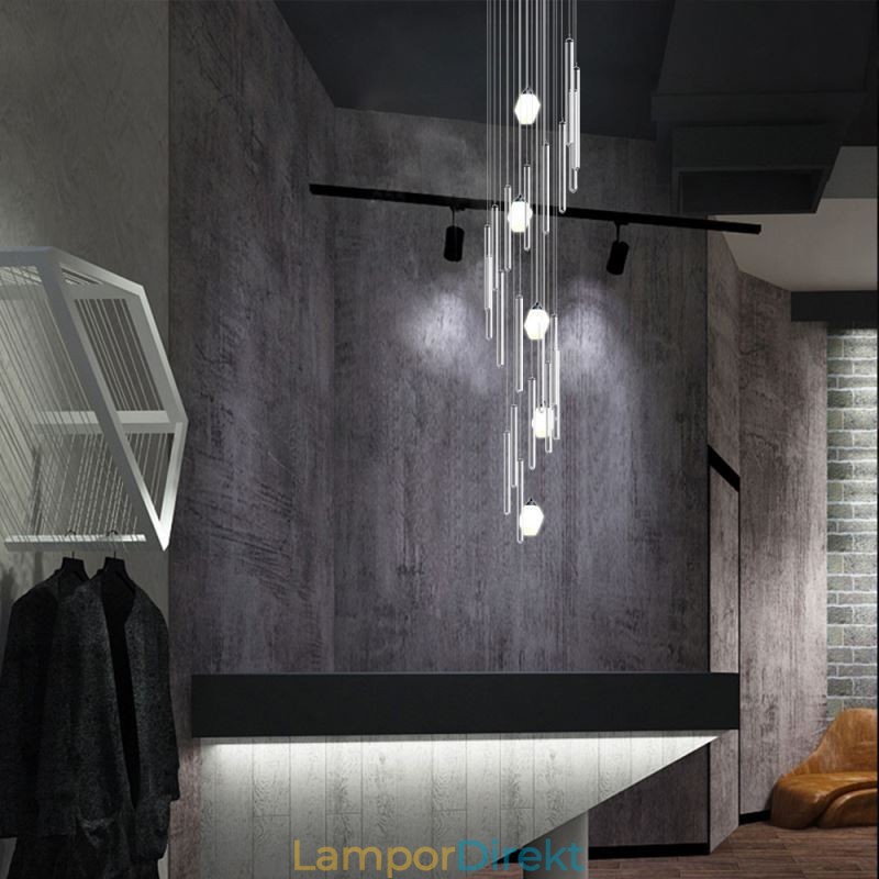Cluster Pendel Light Modern Stor Pendel Kristallkrona Duplex Trappa