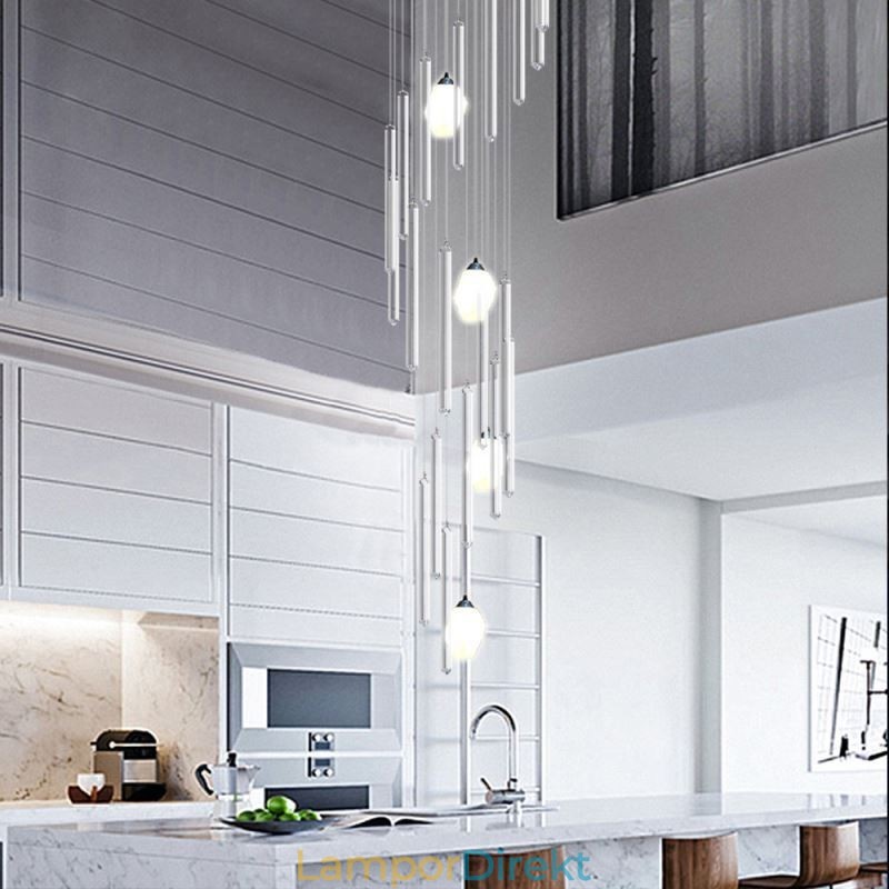 Cluster Pendel Light Modern Stor Pendel Kristallkrona Duplex Trappa