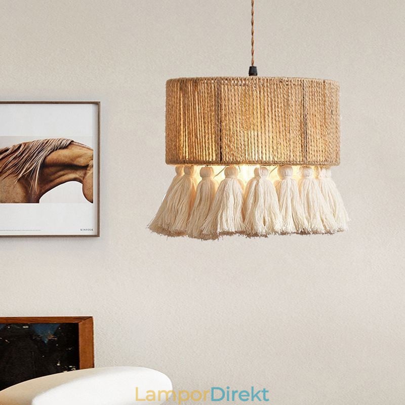 Hamp Rep Pendel Light Retro Dekoration Taklampa Tofs Lampskärm