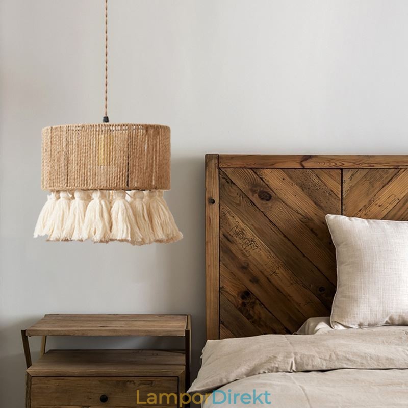 Hamp Rep Pendel Light Retro Dekoration Taklampa Tofs Lampskärm