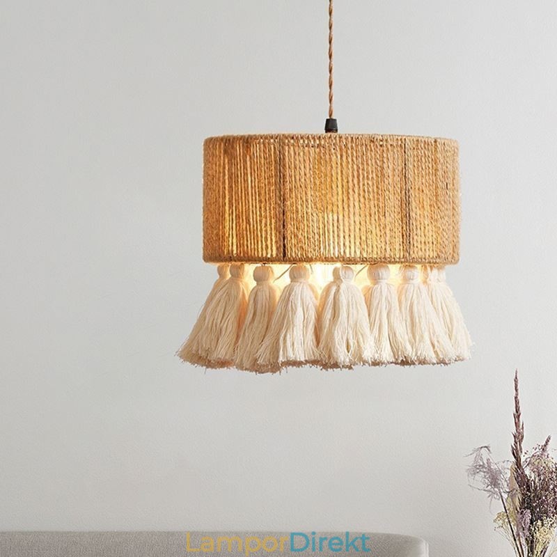 Hamp Rep Pendel Light Retro Dekoration Taklampa Tofs Lampskärm