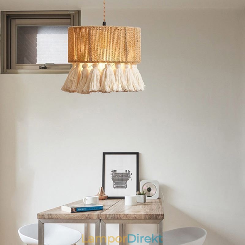 Hamp Rep Pendel Light Retro Dekoration Taklampa Tofs Lampskärm