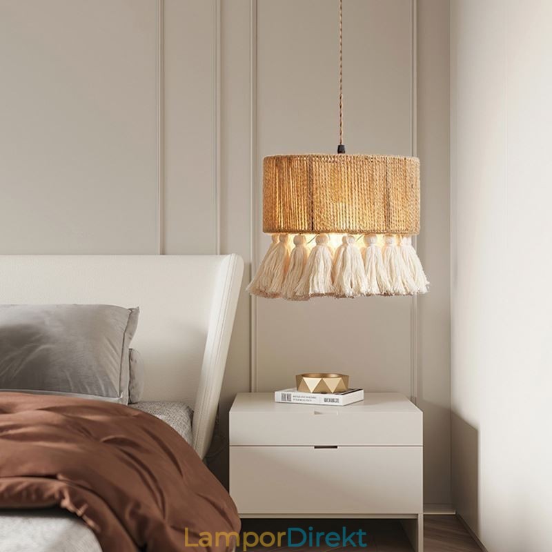 Hamp Rep Pendel Light Retro Dekoration Taklampa Tofs Lampskärm