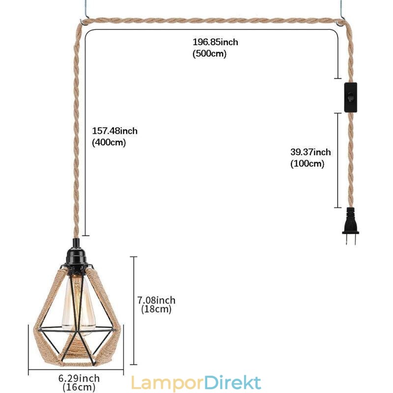 Retro Taklampa Hamparep Taklampa 5M Hängande Tråd