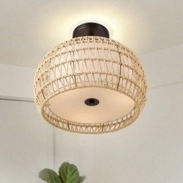 Pappersrep Tyg Flush Mount 32Cm Rund Lampskärm 3 Lampor
