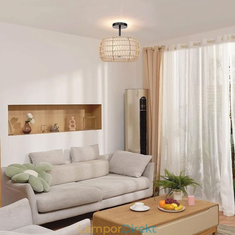 Pappersrep Tyg Flush Mount 32Cm Rund Lampskärm 3 Lampor