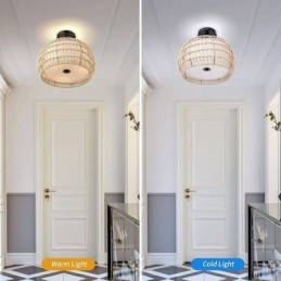 Pappersrep Tyg Flush Mount 32Cm Rund Lampskärm 3 Lampor