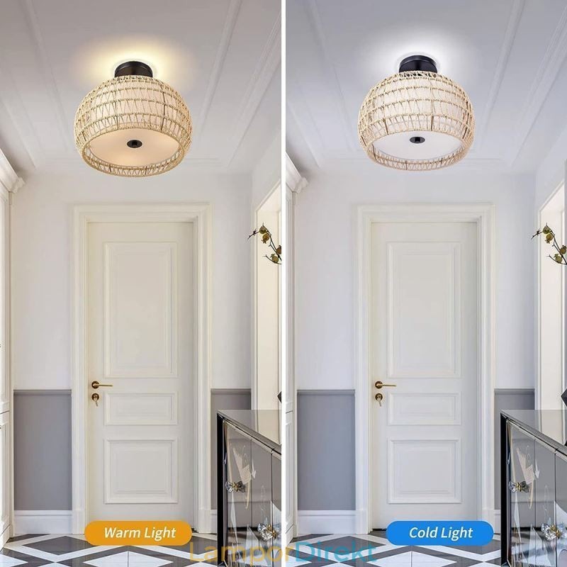 Pappersrep Tyg Flush Mount 32Cm Rund Lampskärm 3 Lampor