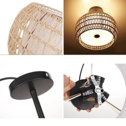 Pappersrep Tyg Flush Mount 32Cm Rund Lampskärm 3 Lampor