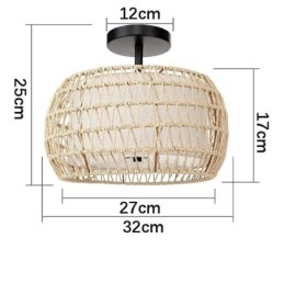 Pappersrep Tyg Flush Mount 32Cm Rund Lampskärm 3 Lampor