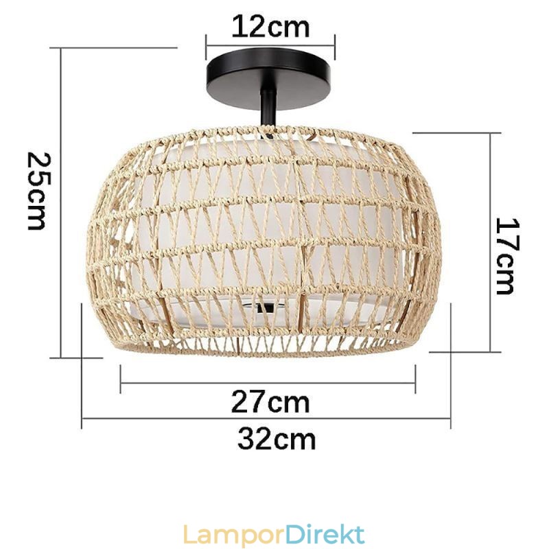 Pappersrep Tyg Flush Mount 32Cm Rund Lampskärm 3 Lampor