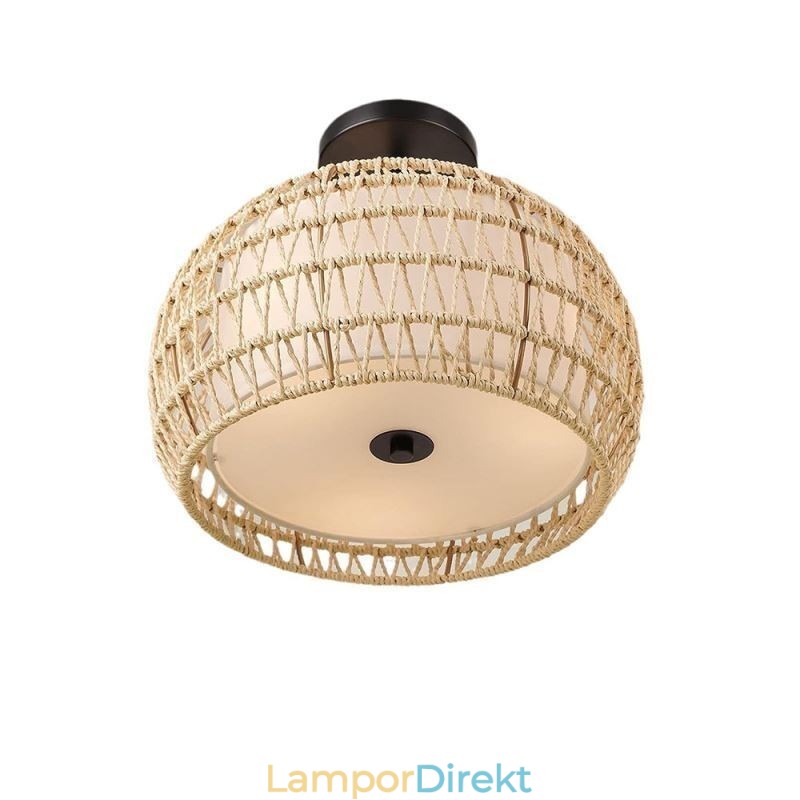 Pappersrep Tyg Flush Mount 32Cm Rund Lampskärm 3 Lampor