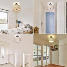 Pappersrep Tyg Flush Mount 32Cm Rund Lampskärm 3 Lampor