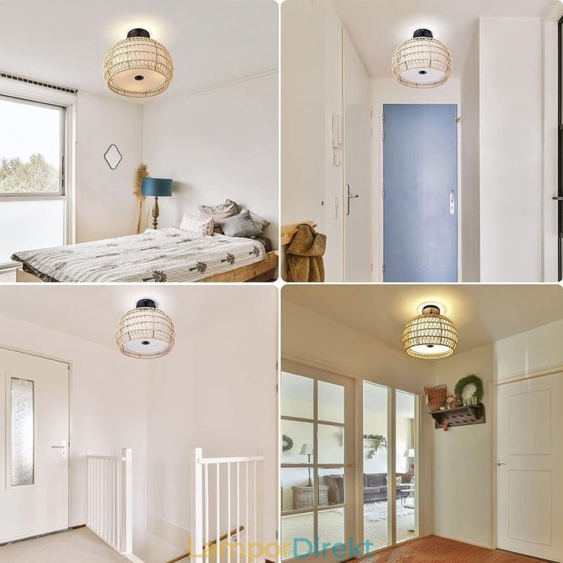 Pappersrep Tyg Flush Mount 32Cm Rund Lampskärm 3 Lampor