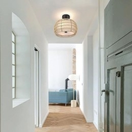 Pappersrep Tyg Flush Mount 32Cm Rund Lampskärm 3 Lampor