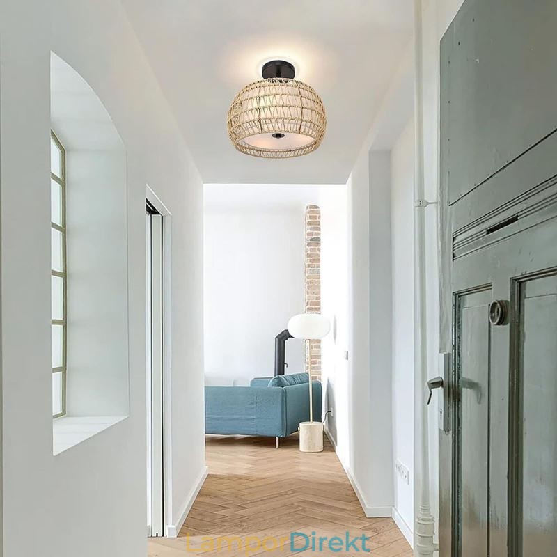 Pappersrep Tyg Flush Mount 32Cm Rund Lampskärm 3 Lampor