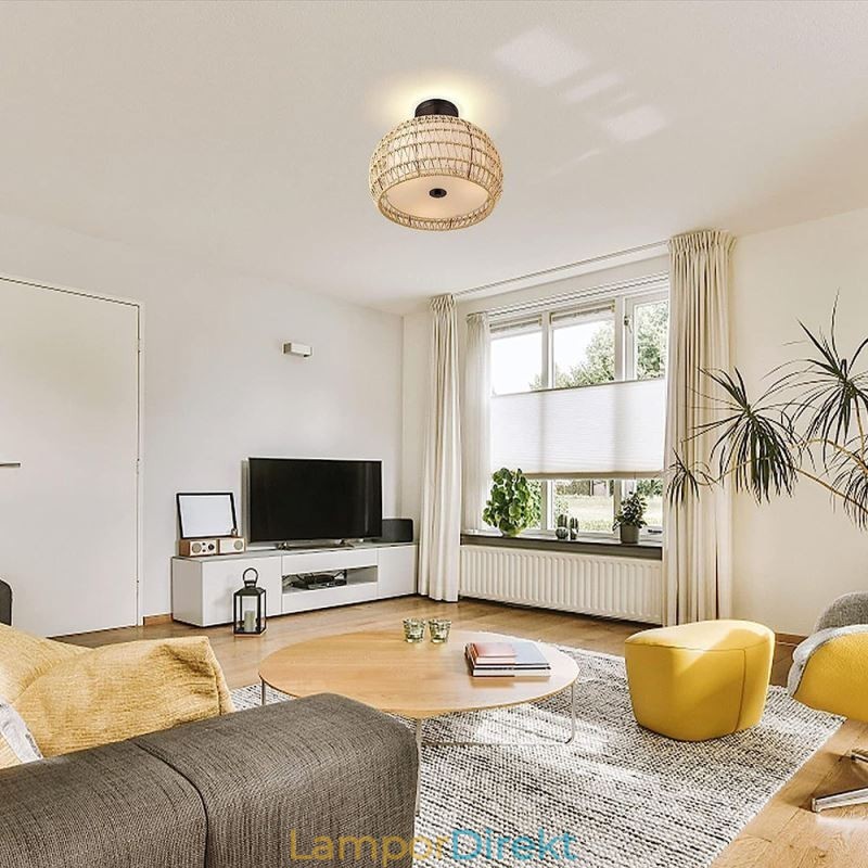 Pappersrep Tyg Flush Mount 32Cm Rund Lampskärm 3 Lampor