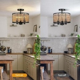 Retro Taklampa Svart Järn Pappersrep Taklampa 3 Lampor