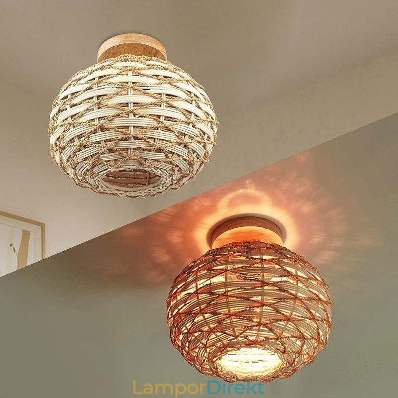 Träfärgad Pumpa Flush Mount Pappersrep Rottingvävd Lampskärm