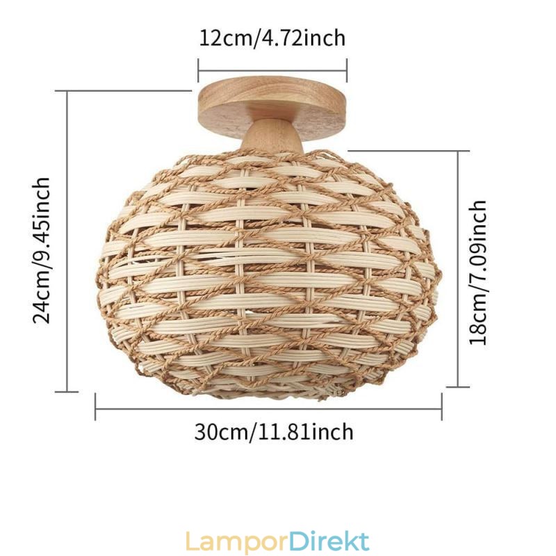 Träfärgad Pumpa Flush Mount Pappersrep Rottingvävd Lampskärm