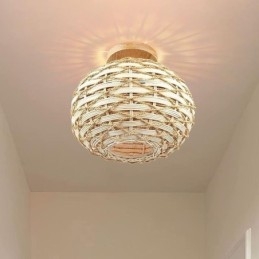 Träfärgad Pumpa Flush Mount Pappersrep Rottingvävd Lampskärm