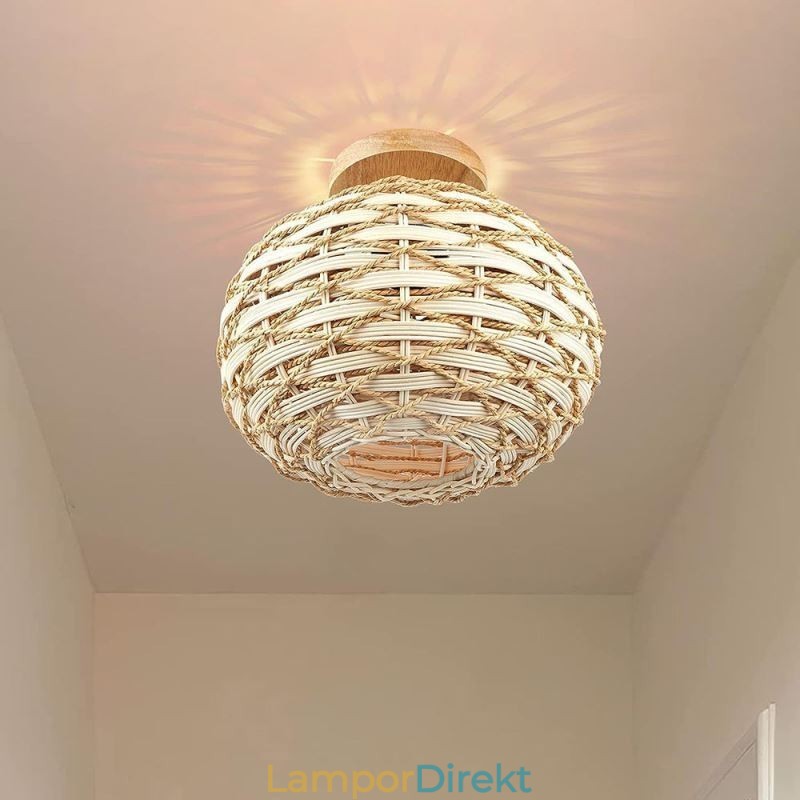 Träfärgad Pumpa Flush Mount Pappersrep Rottingvävd Lampskärm