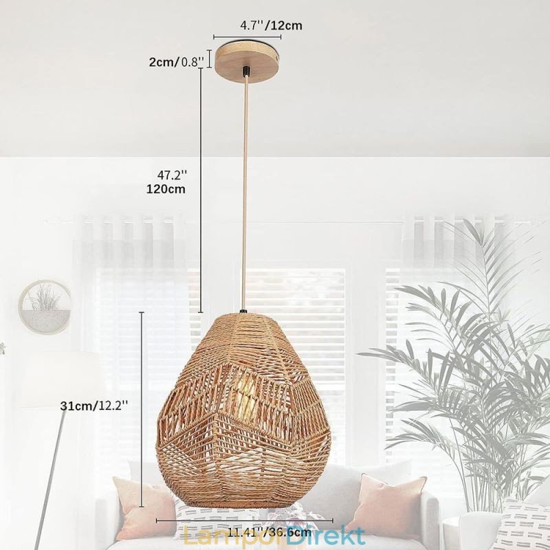 Nordic Retro Taklampa Naturpappersrep Handvävd Lampskärm