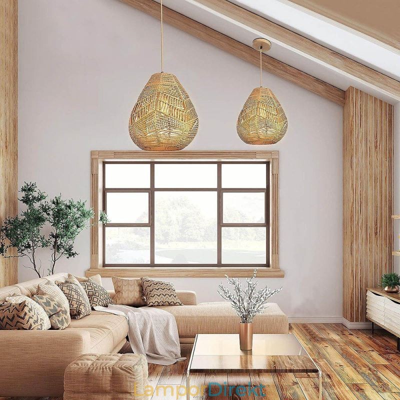 Nordic Retro Taklampa Naturpappersrep Handvävd Lampskärm