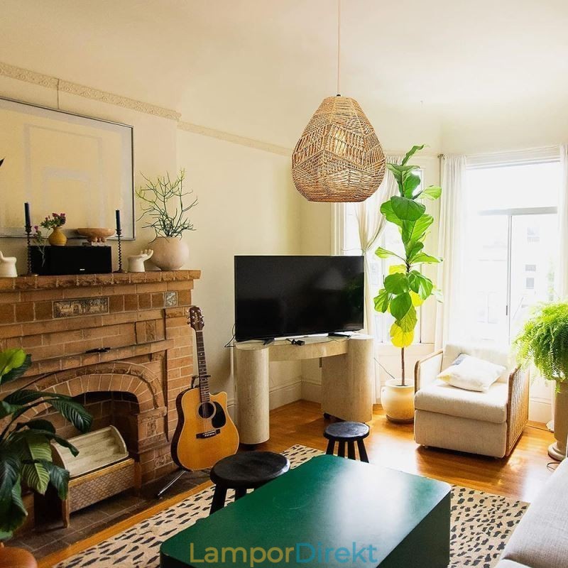 Nordic Retro Taklampa Naturpappersrep Handvävd Lampskärm