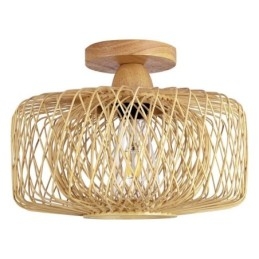 Retro Dubbellagers Taklampa Handvävd Bambu Lampskärm Taklampa