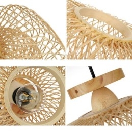Retro Dubbellagers Taklampa Handvävd Bambu Lampskärm Taklampa
