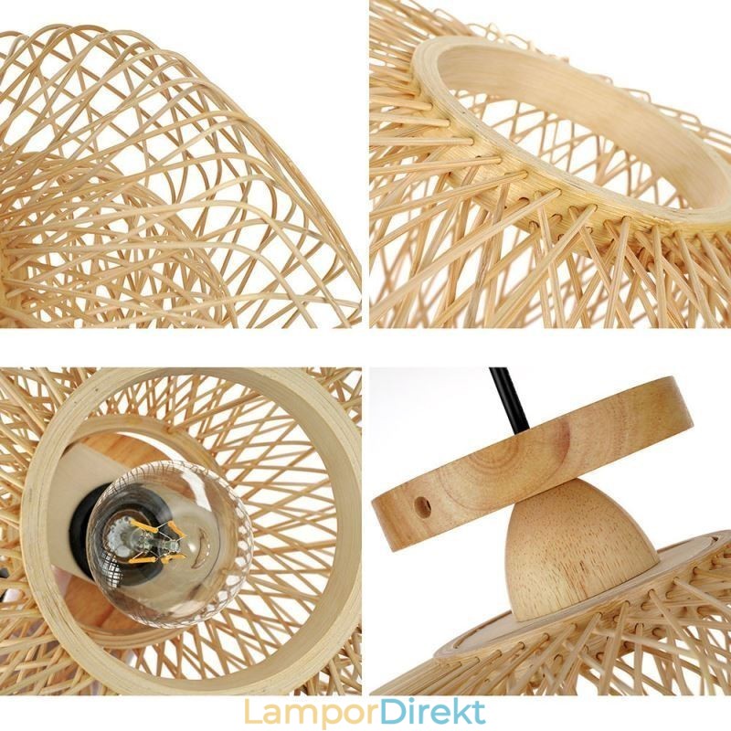 Retro Dubbellagers Taklampa Handvävd Bambu Lampskärm Taklampa