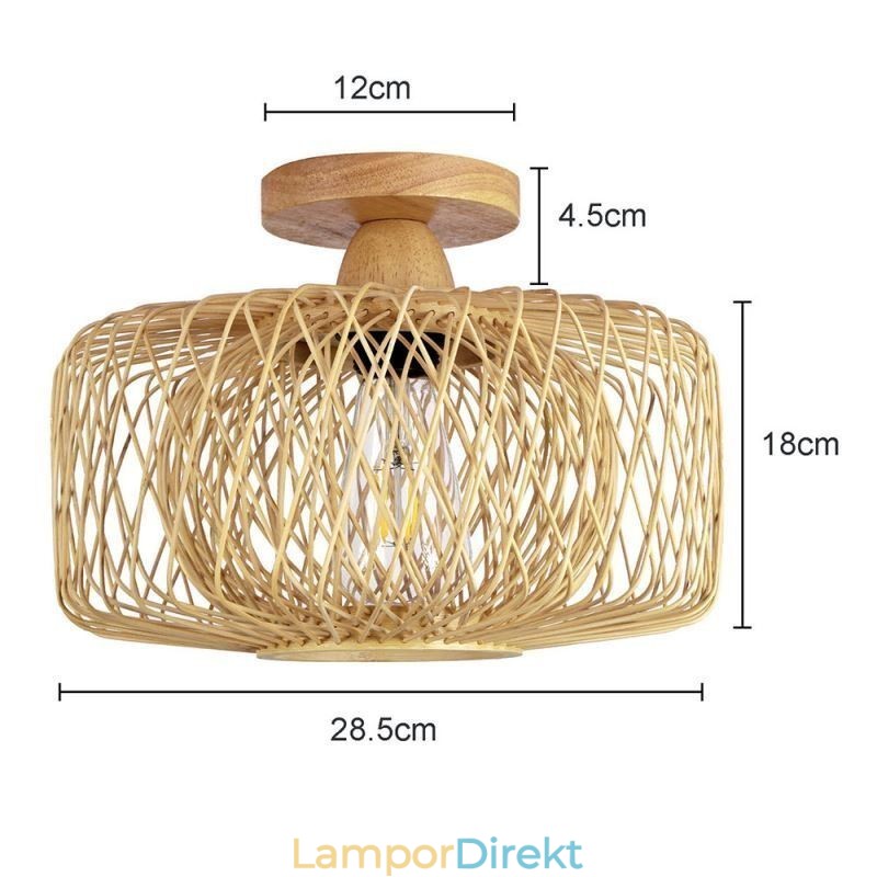 Retro Dubbellagers Taklampa Handvävd Bambu Lampskärm Taklampa