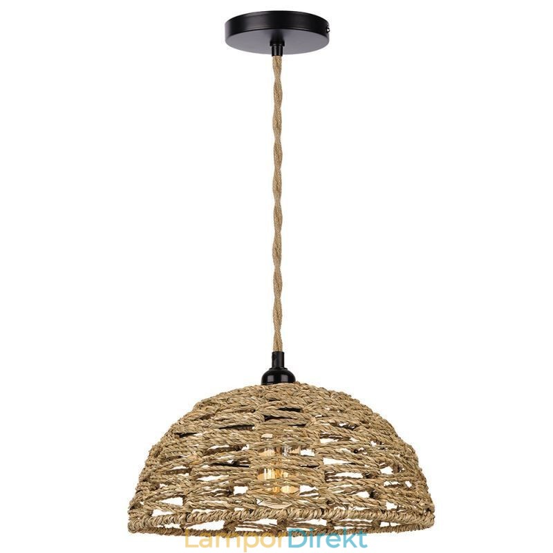 Country Retro Pendelljus Handvävd Pappersrep Lampskärm 30Cm
