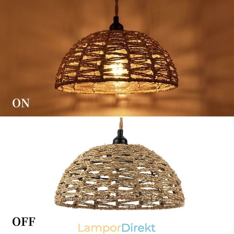 Country Retro Pendelljus Handvävd Pappersrep Lampskärm 30Cm
