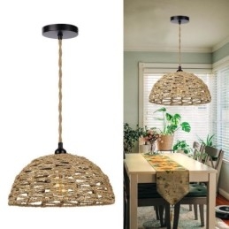 Country Retro Pendelljus Handvävd Pappersrep Lampskärm 30Cm