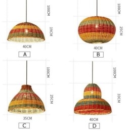 Bambu Och Rotting Taklampa Färgglad Randig Intervall Handvävd Lampskärm Taklampa