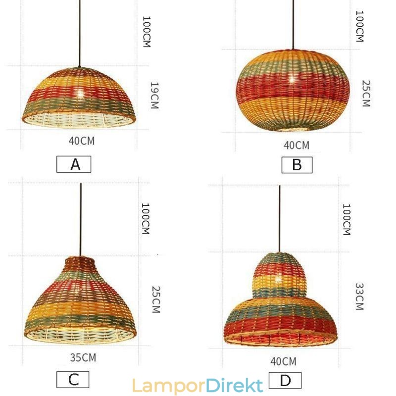 Bambu Och Rotting Taklampa Färgglad Randig Intervall Handvävd Lampskärm Taklampa