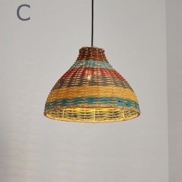 Bambu Och Rotting Taklampa Färgglad Randig Intervall Handvävd Lampskärm Taklampa
