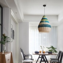 Bambu Och Rotting Pendel Ljus Randig Intervall Handvävd Lampskärm Taklampa