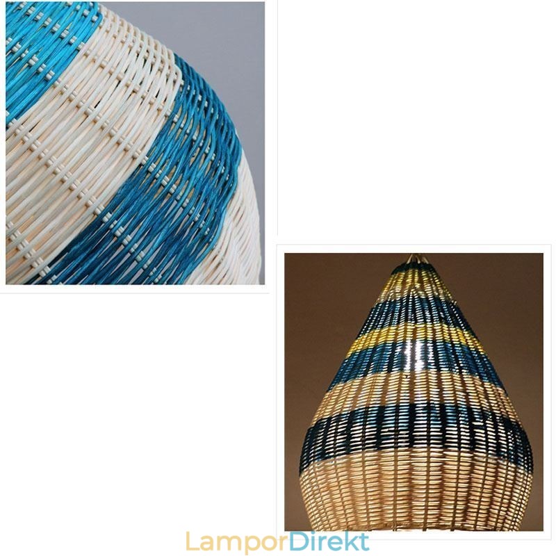 Bambu Och Rotting Pendel Ljus Randig Intervall Handvävd Lampskärm Taklampa