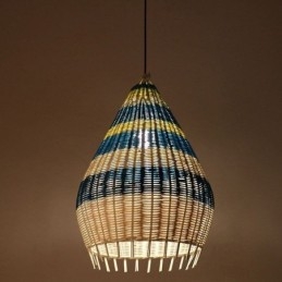 Bambu Och Rotting Pendel Ljus Randig Intervall Handvävd Lampskärm Taklampa