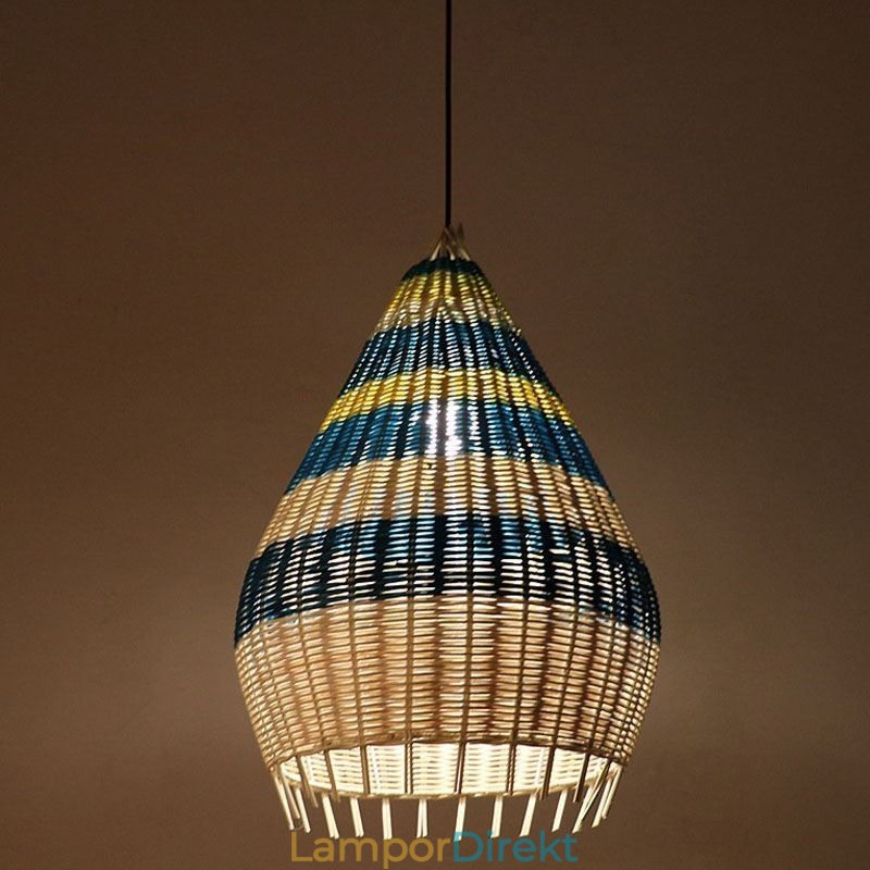 Bambu Och Rotting Pendel Ljus Randig Intervall Handvävd Lampskärm Taklampa