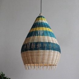 Bambu Och Rotting Pendel Ljus Randig Intervall Handvävd Lampskärm Taklampa