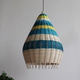 Bambu Och Rotting Pendel Ljus Randig Intervall Handvävd Lampskärm Taklampa
