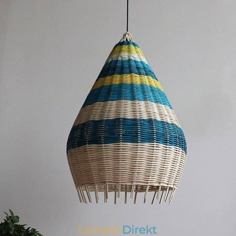 Bambu Och Rotting Pendel Ljus Randig Intervall Handvävd Lampskärm Taklampa