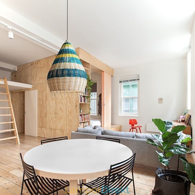 Bambu Och Rotting Pendel Ljus Randig Intervall Handvävd Lampskärm Taklampa