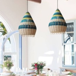 Bambu Och Rotting Pendel Ljus Randig Intervall Handvävd Lampskärm Taklampa