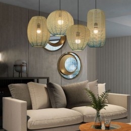 Pappersrep Pendellampa Country Retro Gradient Blå Taklampa